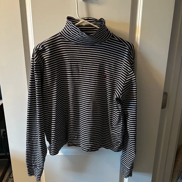 Ralph Lauren Polo Sport Navy and White Striped Turtleneck - Picture 3 of 9